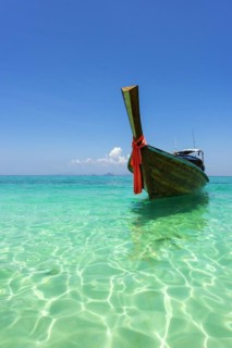 Longtail boat, fishing boat, wooden boat, decorated, tradition, traditional, faith, cloth,