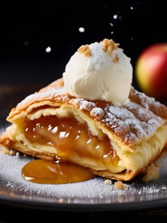 Apple strudel delicate layers of pastry intertwined with spiced apple, AI generated