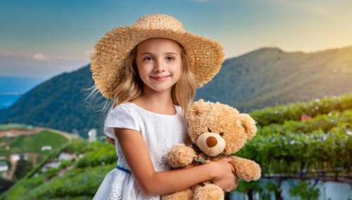 Ai generated, A blonde girl, 8 years old, enjoys the summer in a meadow with lots of flowers and is