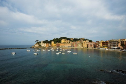 Village with beach and colourful houses by the sea, Baia del Silenzio, Sestri Levante, Province of