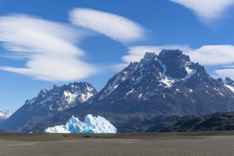 Iceberg and cloud formation, Lago Grey, Torres del Paine National Park, Parque Nacional Torres del