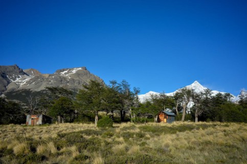 Shelters at the base camp of Cerro San Lorenzo, Perito Moreno National Park, Patagonia, Argentina,