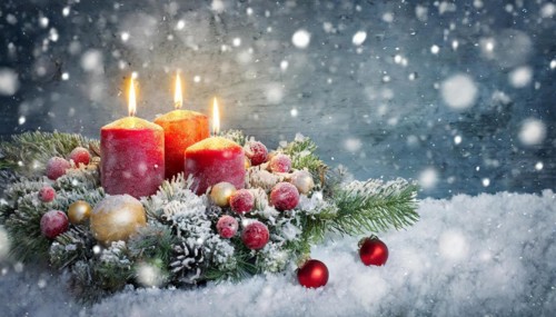 Ai generated, Advent wreath with burning candles, Christmas time, Christmas decoration, 3rd Advent,