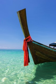 Longtail boat, fishing boat, wooden boat, decorated, tradition, traditional, faith, cloth,