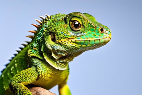 European green lizard portrait with its vibrant colors in hues of green and blue, AI generated