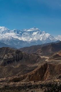 Barren mountain scenery before the Annapurna mountain range, Kingdom of Mustang, Nepal, Asia