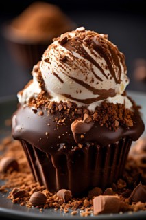 Decadent chocolate ice cream truffle coated in crushed hazelnuts and cocoa powder, AI generated