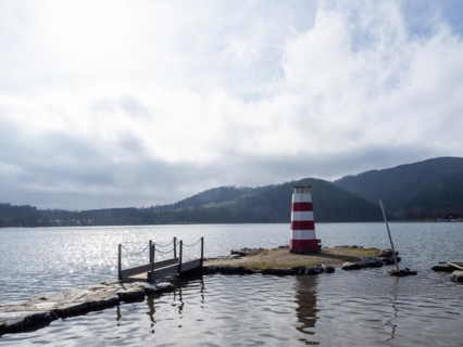 Cloudy sky, lighthouse at the Stubenbergsee, Stubenberg am See, Styria, Austria, Europe
