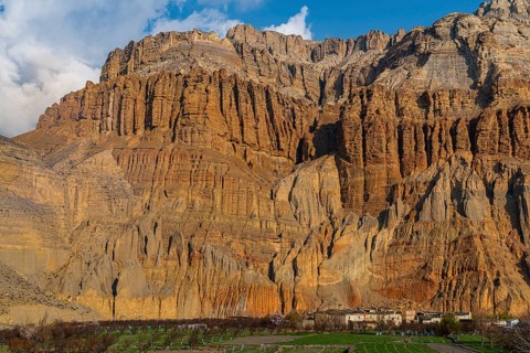 Eroded rock formations behind Chhusang village, Kingdom of Mustang, Nepal, Asia