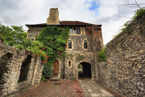 Historic building with passageway, Canterbury Cathedral, The Cathedral of Christ Church, Cloister,