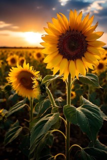 Sunflower field under scorching sun flowers wilting in heat, AI generated