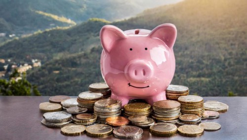 AI generated, A pink piggy bank full of coins