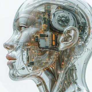 Medical a human head with brain and computer chip, symbol image KI in the human brain, ai