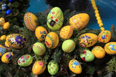 Detail of an Easter fountain in Franconian Switzerland, Bamberg district, Upper Franconia, Germany,