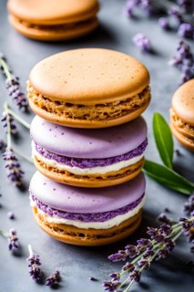 Gourmet ice cream sandwich with french macarons lavender honey ice cream, AI generated