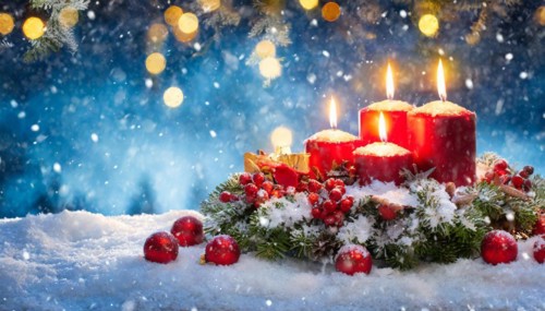 Ai generated, Advent wreath with burning candles, Christmas season, Christmas decoration, 4th