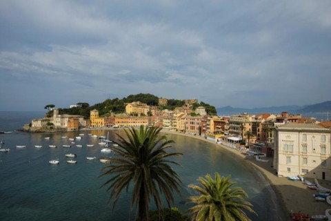 Village with beach and colourful houses by the sea, Baia del Silenzio, Sestri Levante, Province of