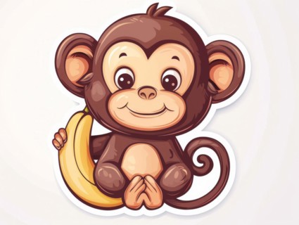 A cute cartoon monkey holding a banana, with a cheerful and friendly expression, ai generated, AI