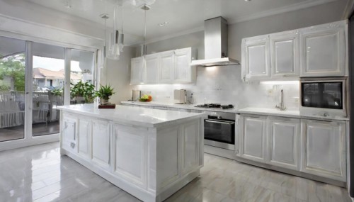 KI generated, A new white fitted kitchen has just been installed