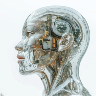 Medical a human head with brain and computer chip, symbol image KI in the human brain, ai