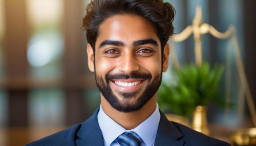 AI generated, An attractive lawyer in his office, 30, 35, years, bearded man
