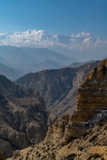 Desert mountain scenery with the Annapurna mountain range in the background, Kingdom of Mustang,