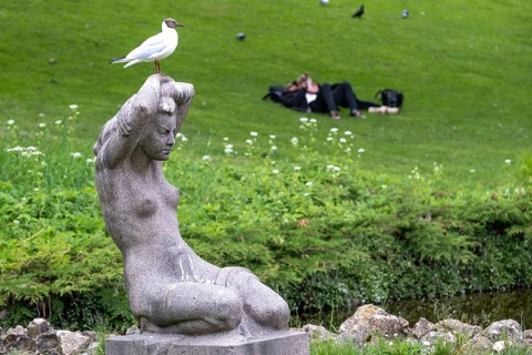 Riga. Basteipark at the Pilsetas Canal, city canal. Sculptures, Riga, Latvia, Europe