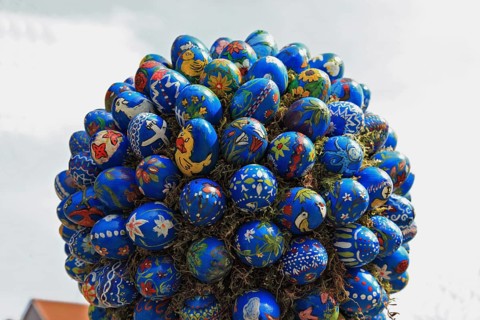 Detail of an Easter fountain in Franconian Switzerland, Bamberg district, Upper Franconia, Germany,