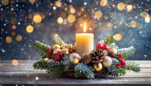 Ai generated, Advent wreath with burning candles, Christmas time, Christmas decoration, 1st Advent,