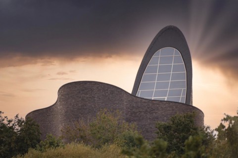 St. Mary's Church Schillig, catholic, called God's Halfpipe, church by the sea, at dusk, mystical