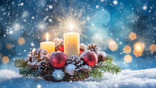 Ai generated, Advent wreath with burning candles, Christmas time, Christmas decoration, 2nd Advent,