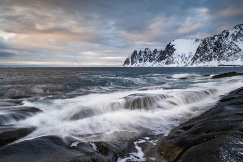 Rocky coast of Tungeneset, Devil's Teeth, Devil's Teeth, Okshornan, Steinfjorden, Senja Island,