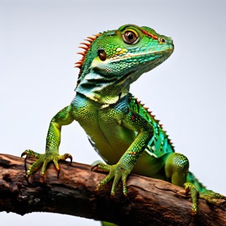 European green lizard portrait with its vibrant colors in hues of green and blue, AI generated