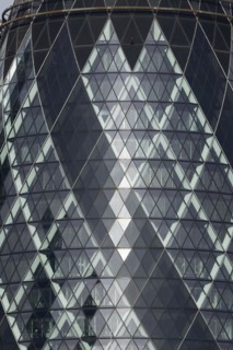 The Gherkin skyscraper building close up of window details, City of London, England, United