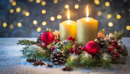 Ai generated, Advent wreath with burning candles, Christmas time, Christmas decoration, Second