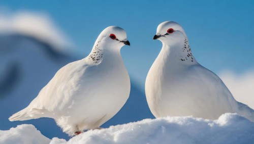 KI generated, A rock ptarmigan foraging in winter, white plumage, (Lagos muta), pheasants