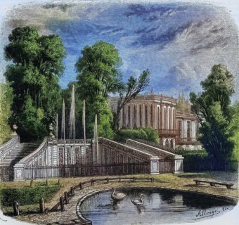 Le Petit Trianon in Versailles, France, Historical, digitally restored reproduction from a 19th