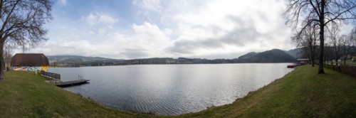 Cloudy sky, Stubenbergsee, panoramic view, Stubenberg am See, Styria, Austria, Europe