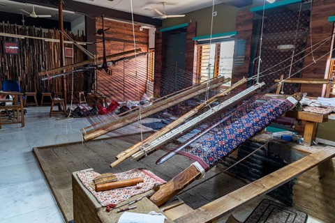 Patola double ikat silk weaving, Patan, Gujarat, India, Asia