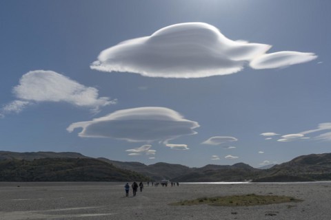 Shore area and cloud formation, Lago Grey, Torres del Paine National Park, Parque Nacional Torres