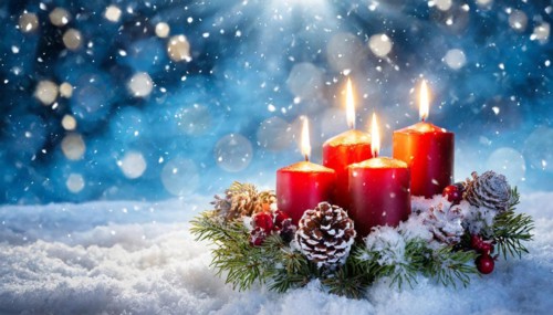 Ai generated, Advent wreath with burning candles, Christmas season, Christmas decoration, 4th