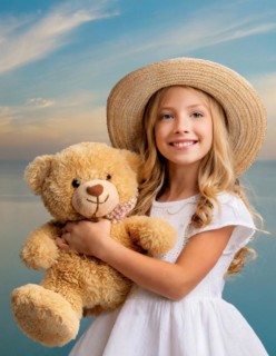 Ai generated, A blonde girl, 8 years old, enjoys the summer in a meadow with lots of flowers and is