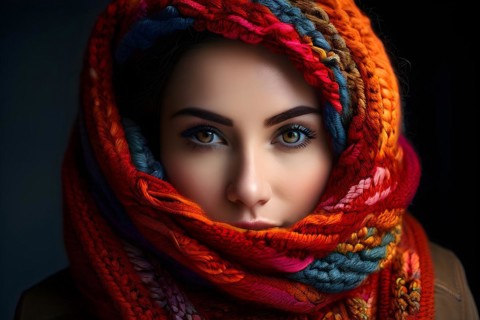 Hand knitted scarf uneven stitches mismatched colors symbolizing makers warmth and love, AI