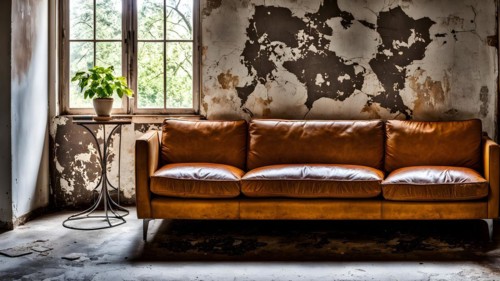 Vintage sofa peeling paint surface rust testament, AI generated