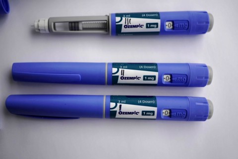 Three Ozempic injection pens lying next to each other, for diabetes 2 patients, Stuttgart,