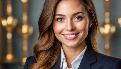KI generated, An attractive brunette lawyer in the office, 30, 35, years