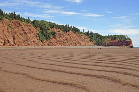 Sandy beach beach at low tide, cliffs, red sandstone, Five Islands Provincial Park, Fundy Bay, Nova