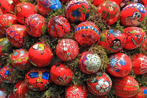 Detail of an Easter fountain in Franconian Switzerland, Bamberg district, Upper Franconia, Germany,