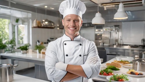 AI generated, Portrait, An attractive chef in the kitchen of a hotel