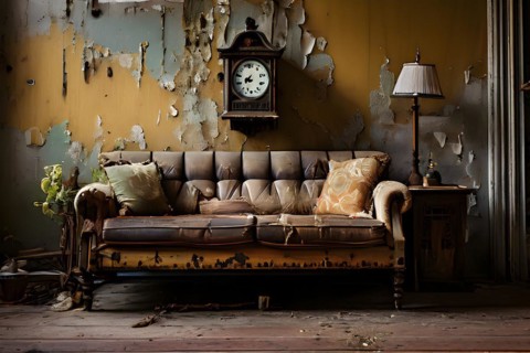 Vintage cuckoo clock peeling paint rusty textures testament to its history and character, AI